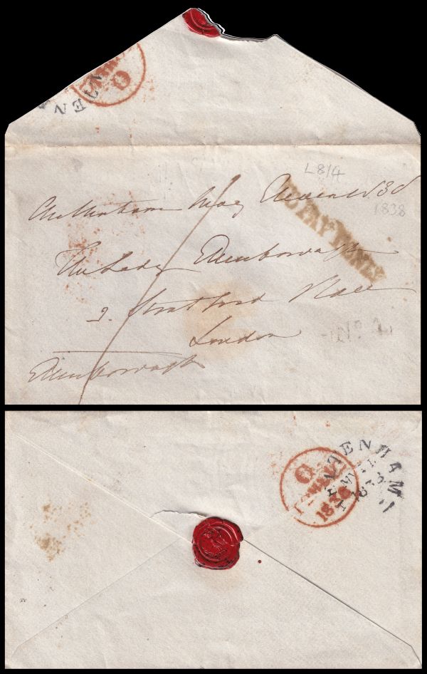 An envelope posted for FREE in 1836