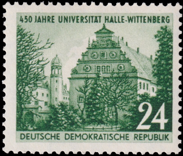 Halle University on stamp of German Democratic Republic 1952