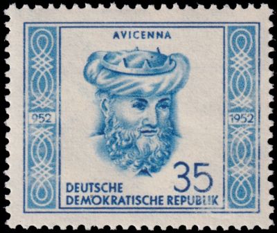 Ibn Sina, known in the West as Avicenna  on stamp of German Democratic Republic 1952