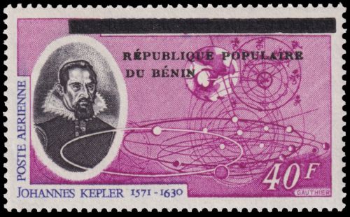 Johannes Kepler on overprinted stamp of Benin