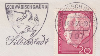 Unicorn on postmark of West Germany, 1965