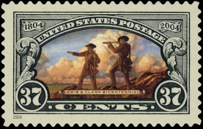 Meriwether Lewis and William Clark on stamp of USA 2004