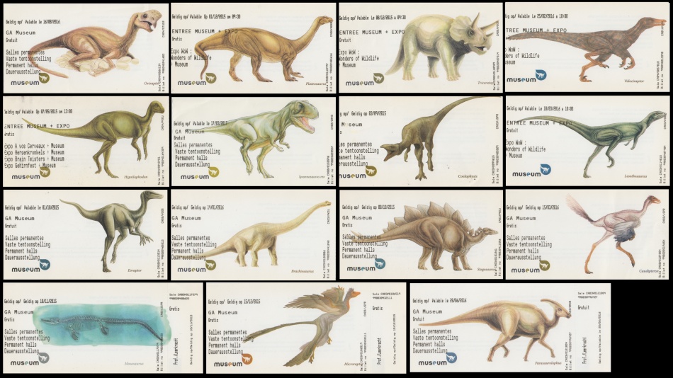 Prehistoric animals on the entrance tickets of Royal Belgian Institute of Natural Sciences