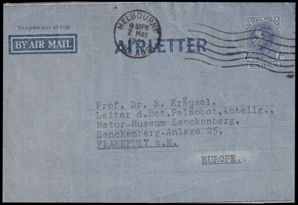 Letter from Herbert Eric Dadswell to Professor R. Kraeusel mailed in May 1951