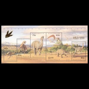 Dinosaurs and pterosaur on Mini-Sheet of Australia 1993