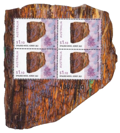 Petrified wood on stamp of Austria 2020