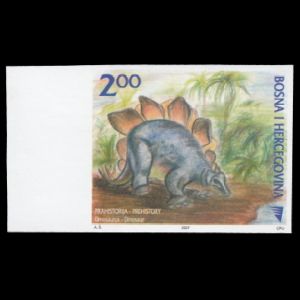 Stegosaurus dinosaur on imperforated stamp of Bosnia and Herzegovina 2007