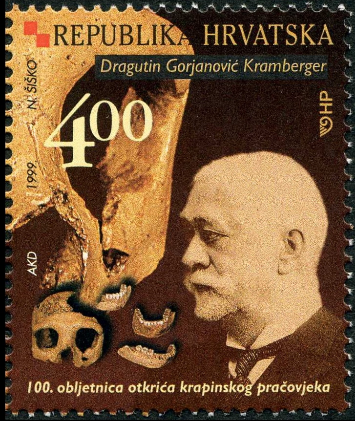 Neanderthal on stamp of Croatia