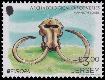 Mammoth skull om stamp of Jersey