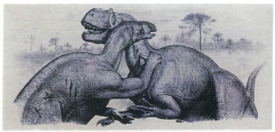 Iguanodon fighting with predator on cachet of South Korean commemorative cover 2010