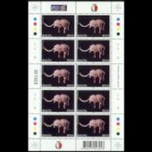 Mini-Sheet with Elephas falconeri definitive stamps of Malta 2009