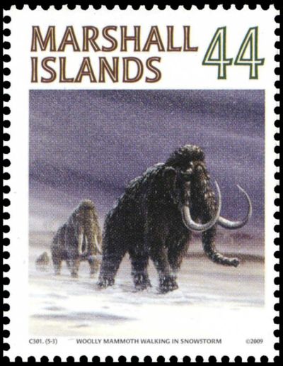 Mammoths on stamp of Marshall Islands 2009