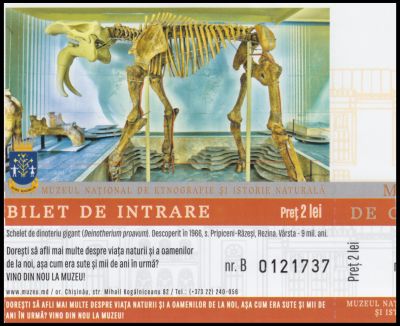 Deinotherium giganteum on the entrance ticket of The National Museum of Ethnography and Natural History of Moldova