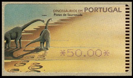 Dinosaurs on ATM stamp of Portugal