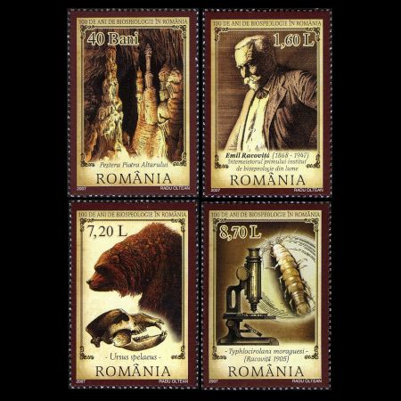 100 years since the foundation of biospeleology by the Romanian scientist Emil Racovita postage stamp of Romania 2007