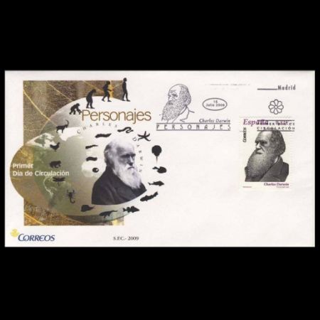 Charles Darwin on FDC of Spain 2009
