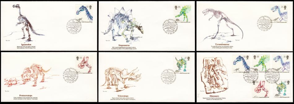 Dinosaur bones on FDC of Fleetwood with stamps of Great Britain 1991