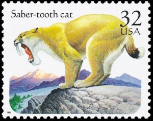 Saber-tooth cat on stamp of USA 1996