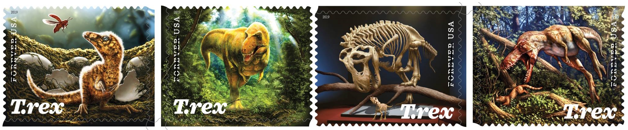 Tyrannosaurus rex on stamps of USA 2019 Tyrannosaurus rex on stamps of USA 2019