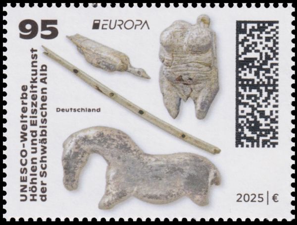 The Caves and Ice Age Art figures on stamp of Germany 2025