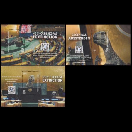 Theropod dinosaur on Don’t Choose Extinction stamps of United Nations 2023
