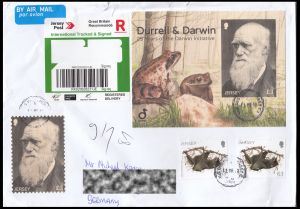 Fine circulated letter from Jersey with Charles Darwin stamps on it