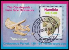 Triceratops skull on Souvenir-Sheet of Namibia 1997