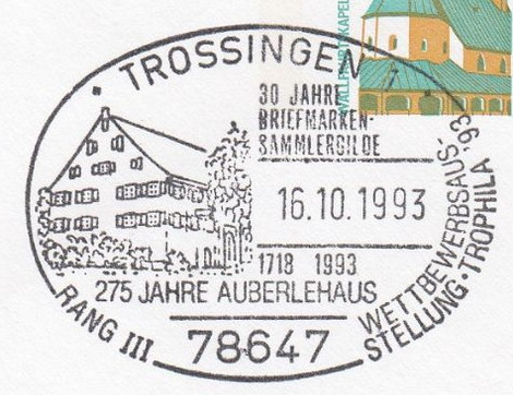 Skeleton of Plateosaurus trossingensis from collection of the Auberlehaus Lore Museum in Trossingen on postmark of Germany 1977