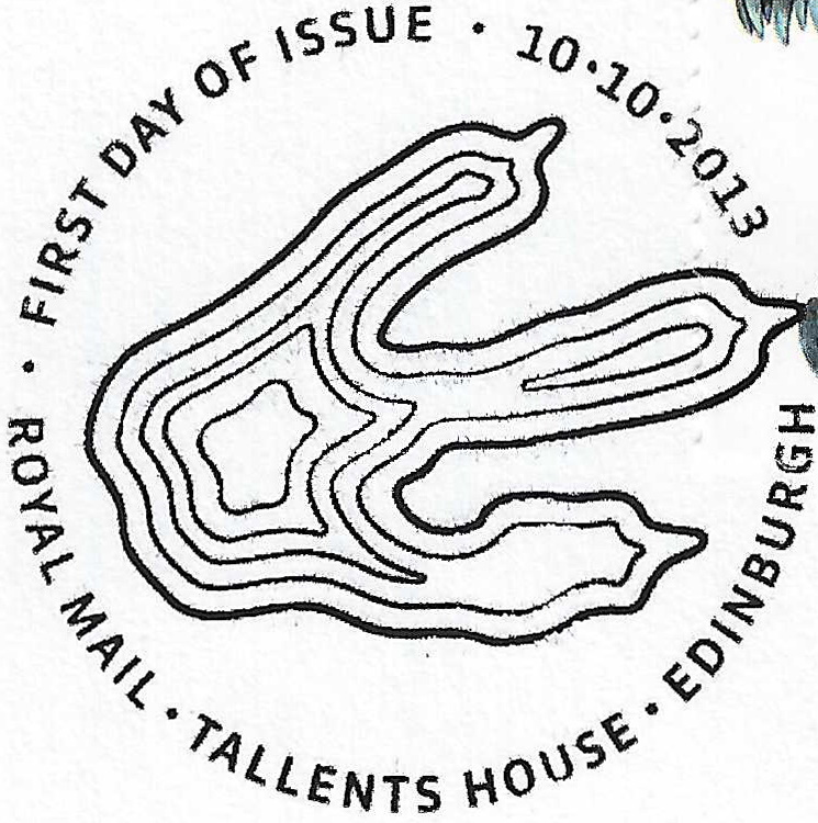 Therapod dinosaur's footprint on postage stamp of UK 2013 Therapod dinosaur's footprint on postage stamp of UK 2013