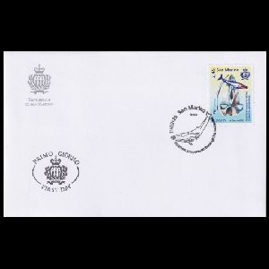 Fossils and reconstruction of prehistoric whale Titanocetus sammarinensis on FDC of San Marino 2025