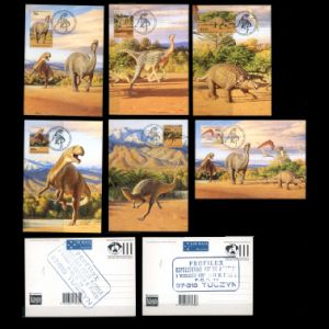 Dinosaur era stamps on Maxi Cards of Australia 1993