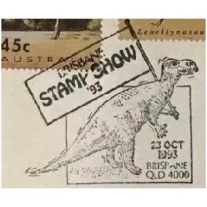 Muttaburrasaurus dinosaur on commemorative postmark of Australia 1993 - Brisbane