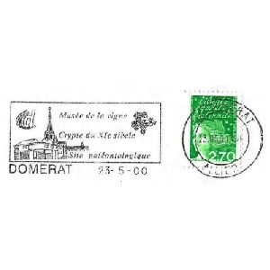 Domerat landscape on postmark of France 2000