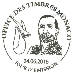 Prince Albert I with skull of prehistoric goat om postmark of Monaco 2016