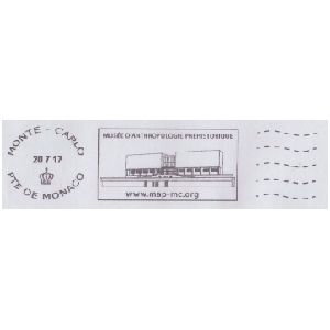 museum of prehistoric anthropology on commemorative postmark of Monaco 2017