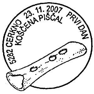 Musical instrument from bone of cave bear on postmark of Slovenia 2007