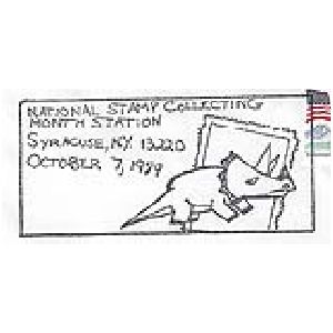 Triceratops dinosaur on postmark of USA 1989