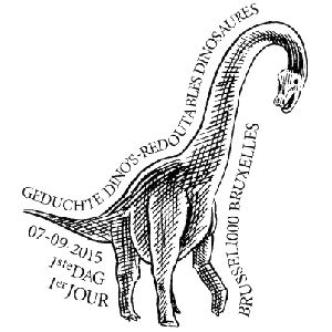 Giraffatitan dinosaur on commemorative postmark of Belgium 2015