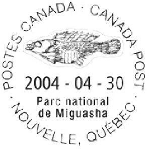 Fish fossil on postmark of Canada 2004