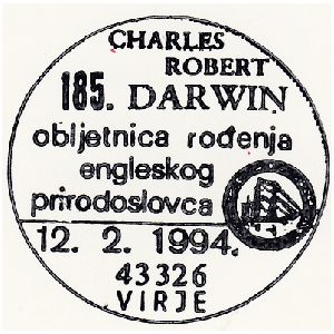 Charles Darwin on postmark of Croatia 1994