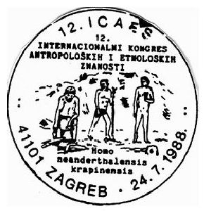 Homo neanderthalensis krapinensis from krapina on postmark of Croatia 1998