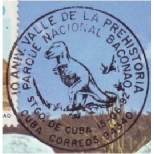 Dinosaur on postmark of Cuba 1992