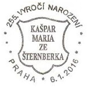 commemorative postmark of Czech paleontologist Kaspar Maria von Sternberg on postmark of Czech 2016