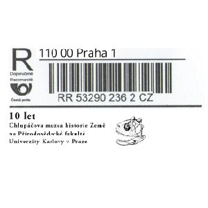 Skull of Carnotaurus dinosaur on commemorative R-label of Cztech Republic 2019