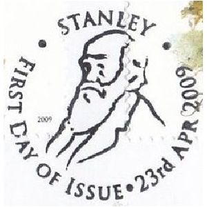 Charles Darwin on commemorative postmark of the Falkland islands 2009