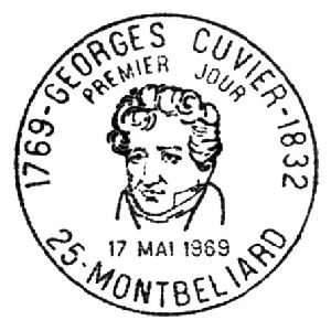 Famous French paleontologist Georges Cuvier on commemorative postmark of France 1969