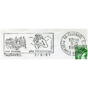 Tautavel man on commemorative postmark of France 1981-1991