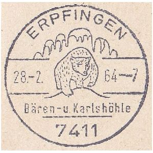 Cave Bear Ursus spelaeus on commemorative post mark of Germany 1959