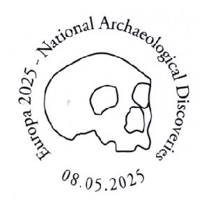 Neanderthal skull, Gibraltar-1, on postmark of Gibraltar 2025