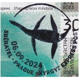 Plesiosaurus on postmark of Kyrgyzstan 2024